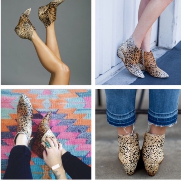 Anthropologie Matisse Nugent Boho Pony Hair Leopard Print Hidden Wedge Booties - Picture 3 of 12